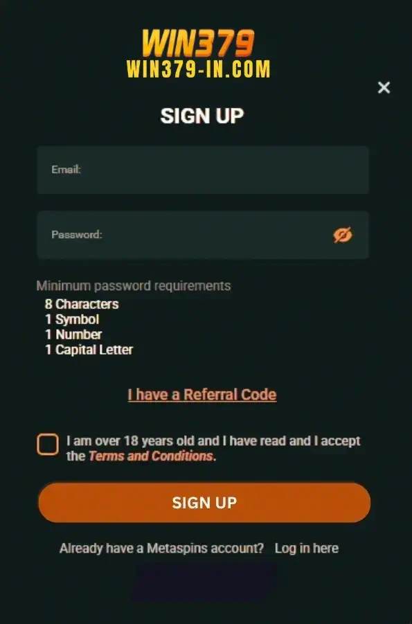 WIN379 homepage register section